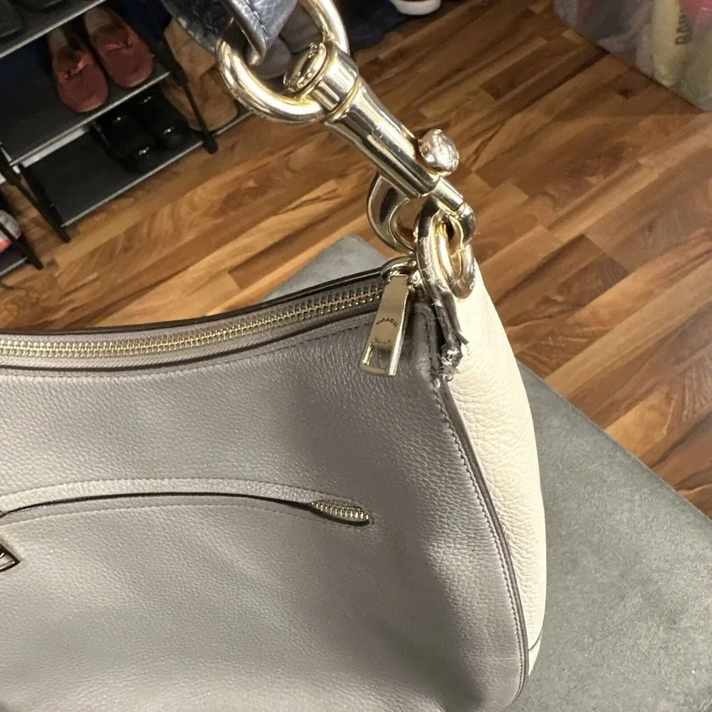 Coach F76697 Jes Colorblock Hobo Heather Gray/Black Pebbled Leather Shoulder Bag